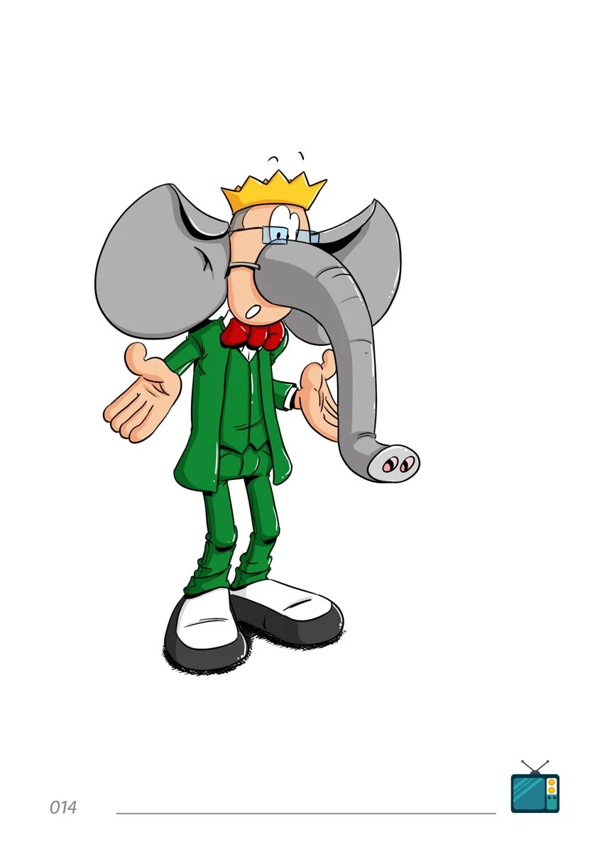 Le personnage de Wilfried déguisé en Babar. Dessin animé des années 80.