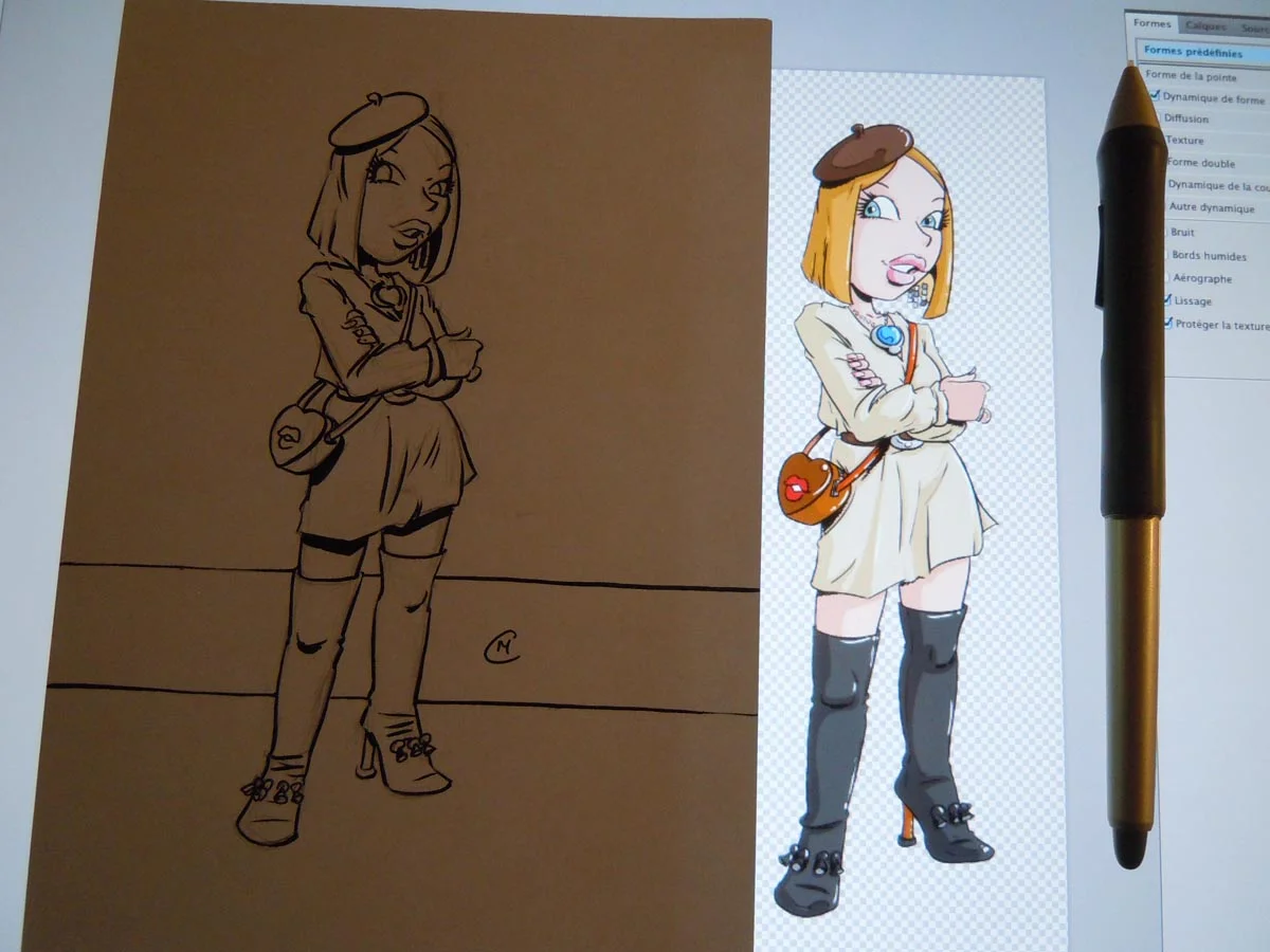 Dessin original de l'illustration 60 en couleur à droite.