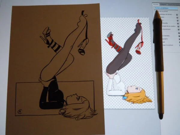 Dessin original de l'illustration 056 en couleur à droite.