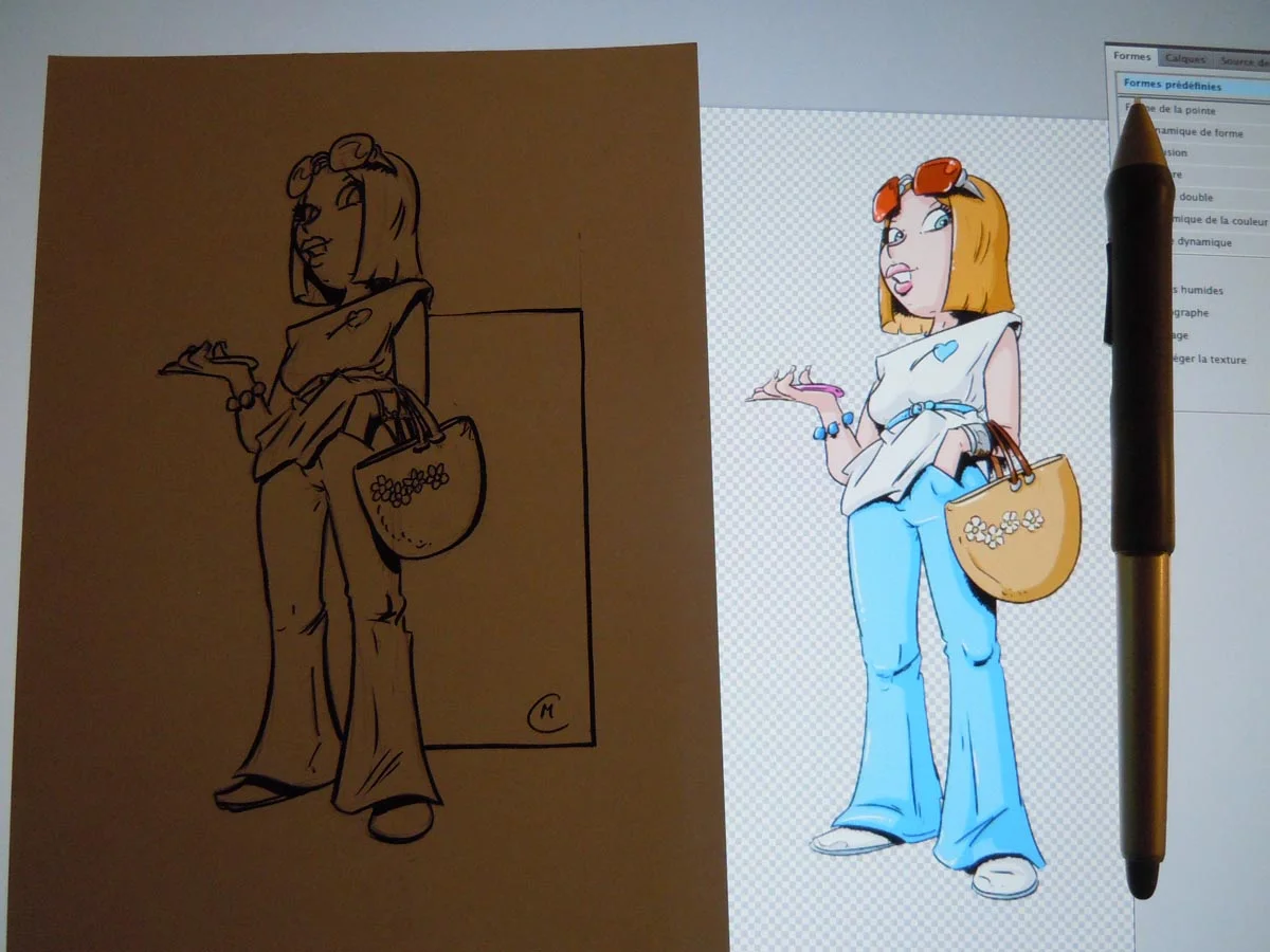 Dessin original de l'illustration 057 en couleur à droite.