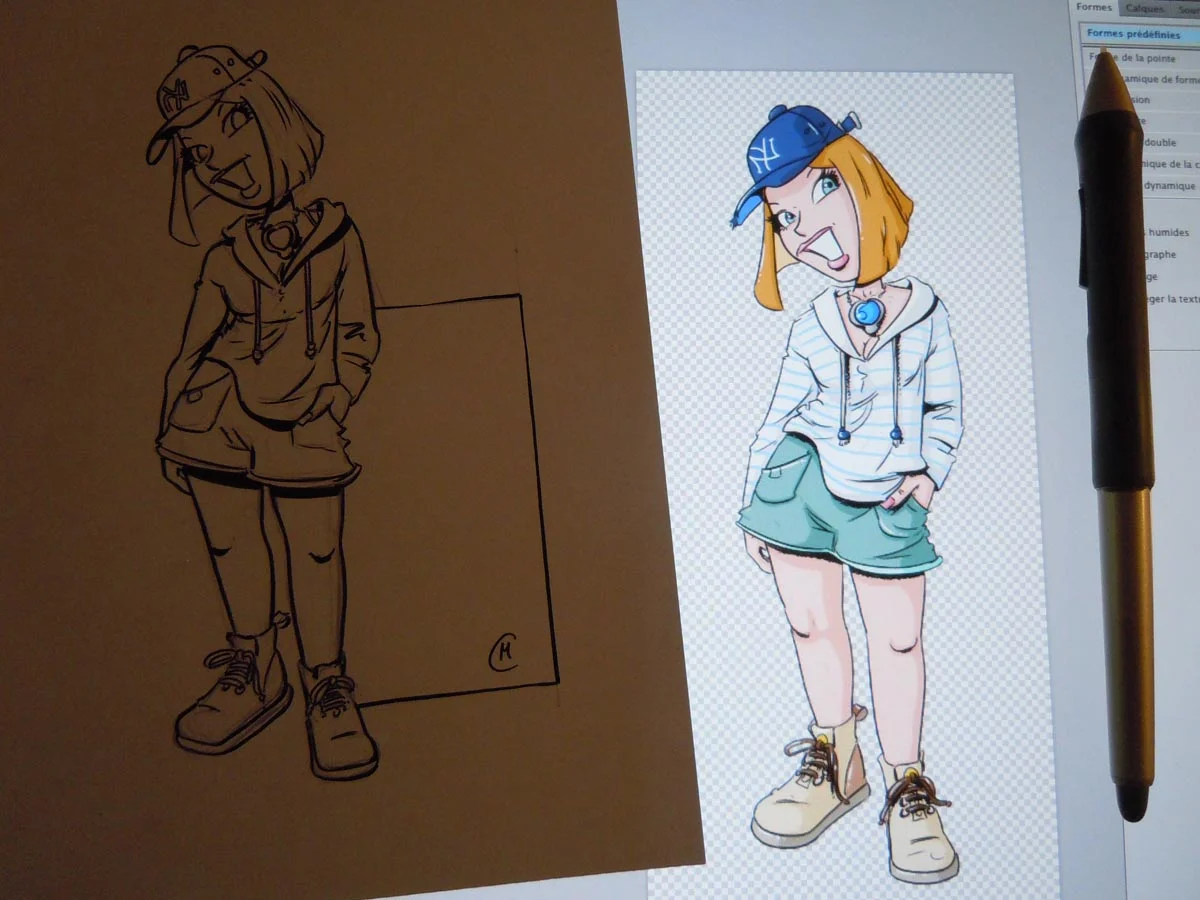 Dessin original de l'illustration 051 en couleur à droite.