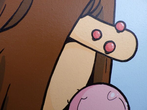 Gros plan sur le nez du personnage principal de la toile.